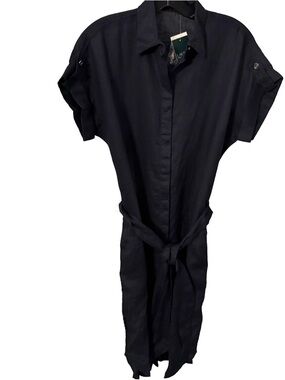 Lauren Ralph Lauren Women Navy LINEN Shirt Dress Belted Pockets Sz 4 NWT